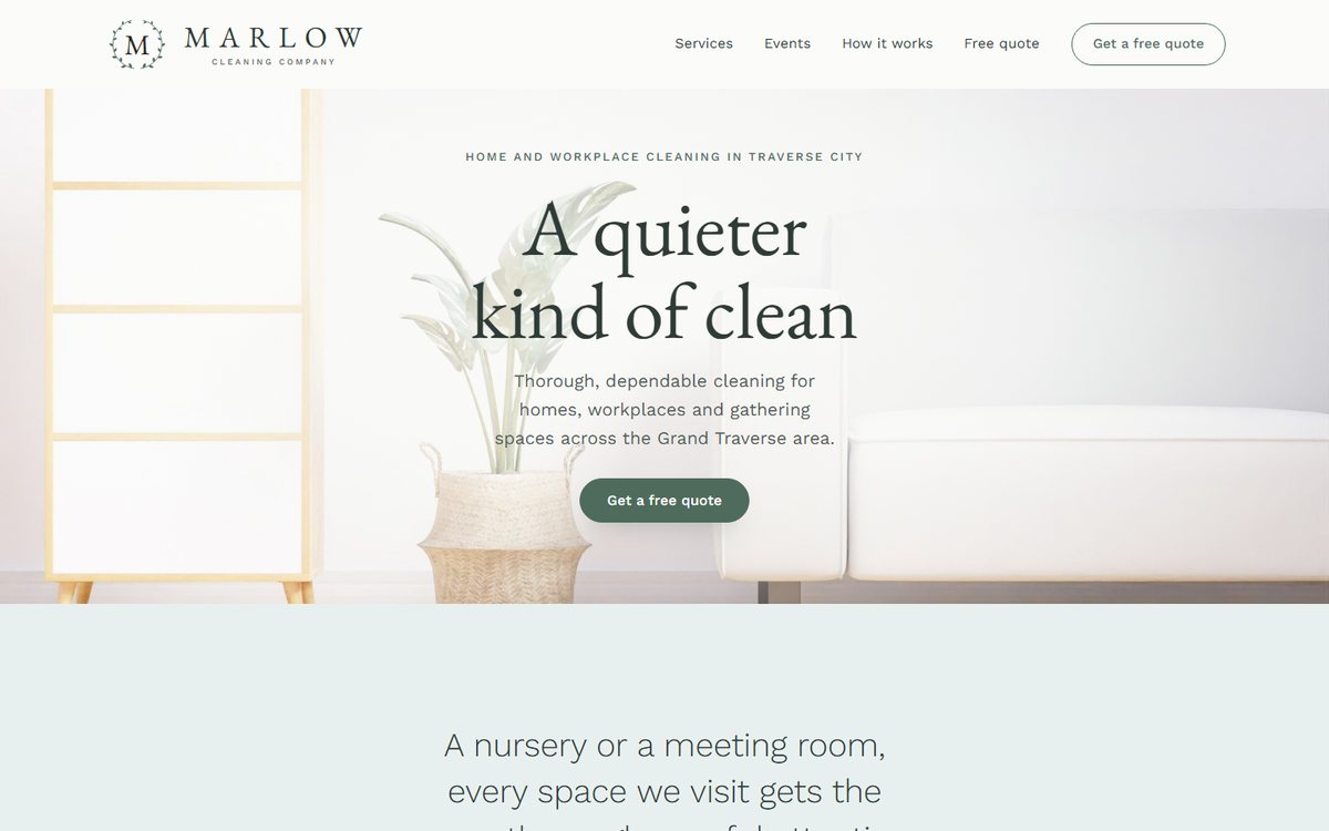The Marlow Cleaning Co. demo site in a browser window